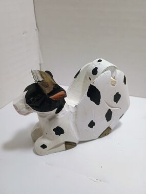 White and Black Cow Wooden Tape Dispenser